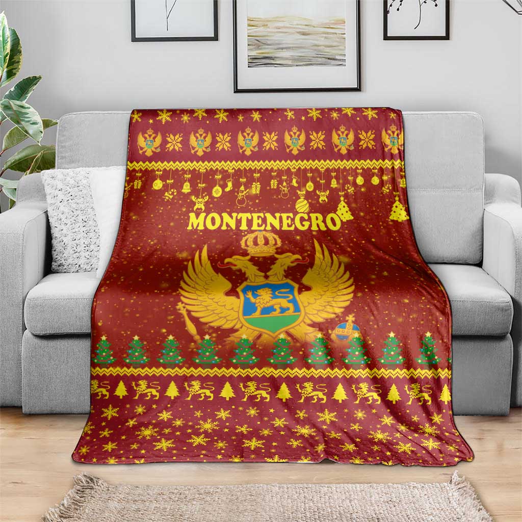 Montenegro Christmas Blanket with Red-Gold Theme, Double-Headed Eagle, and Santa Motif - Wonder Print Shop