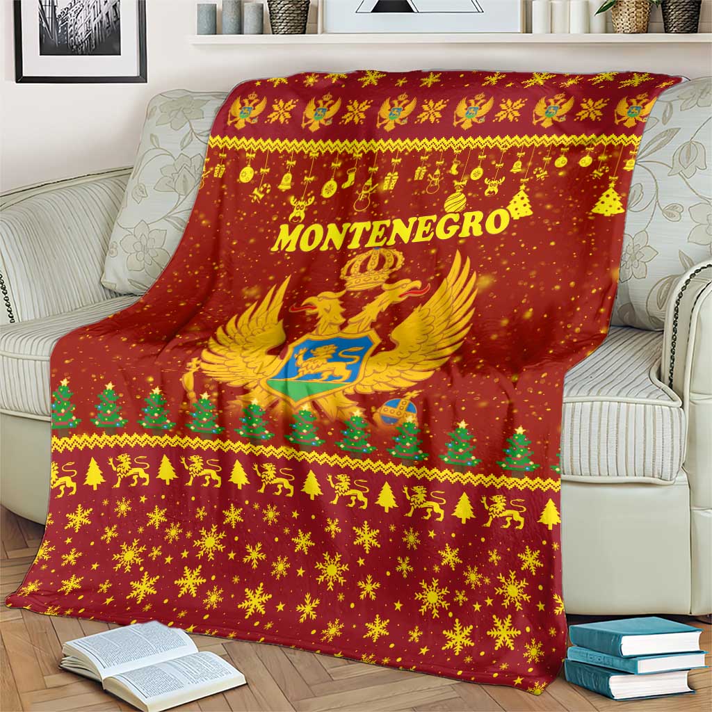Montenegro Christmas Blanket with Red-Gold Theme, Double-Headed Eagle, and Santa Motif - Wonder Print Shop