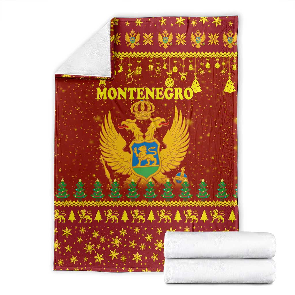 Montenegro Christmas Blanket with Red-Gold Theme, Double-Headed Eagle, and Santa Motif - Wonder Print Shop