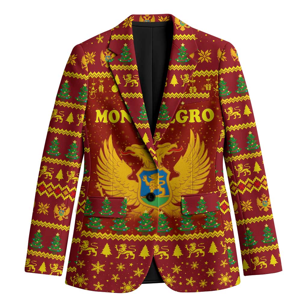 Montenegro Christmas Blazer with Red-Gold Theme, Double-Headed Eagle, and Santa Motif - Wonder Print Shop