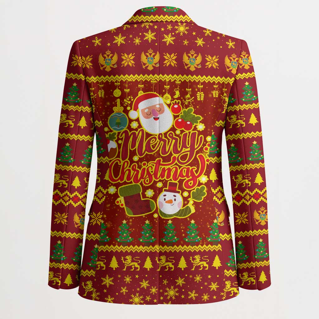 Montenegro Christmas Blazer with Red-Gold Theme, Double-Headed Eagle, and Santa Motif - Wonder Print Shop
