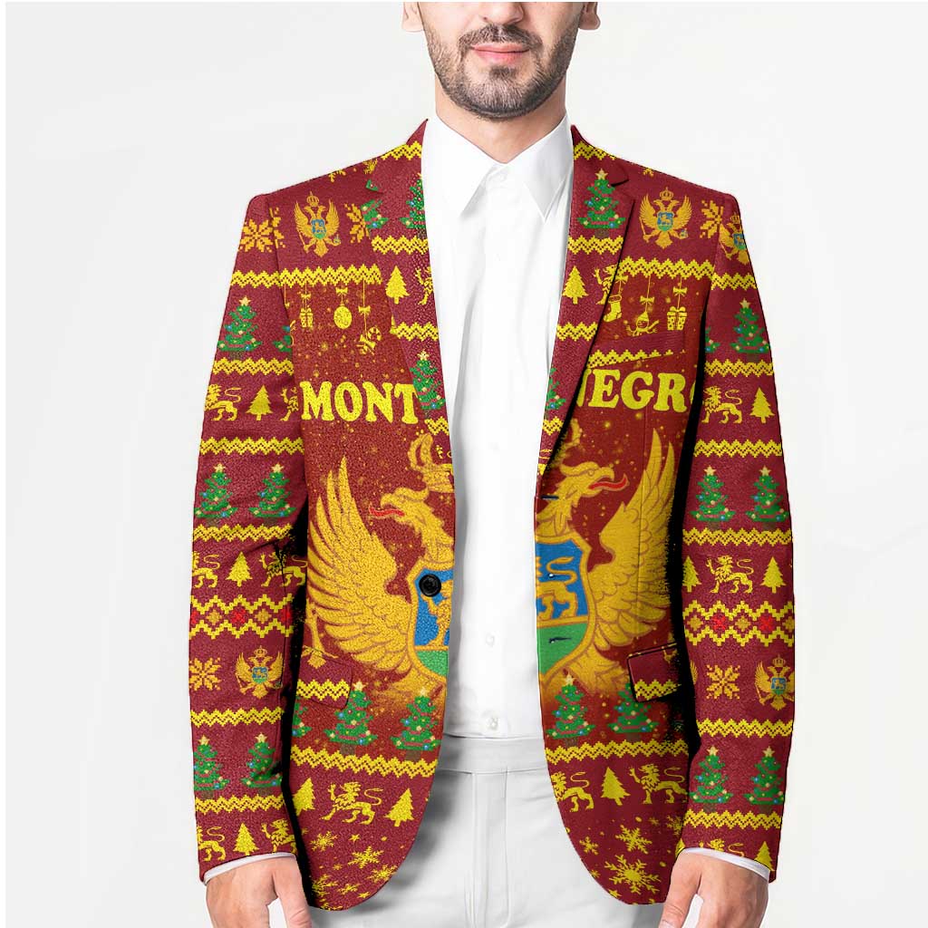 Montenegro Christmas Blazer with Red-Gold Theme, Double-Headed Eagle, and Santa Motif - Wonder Print Shop