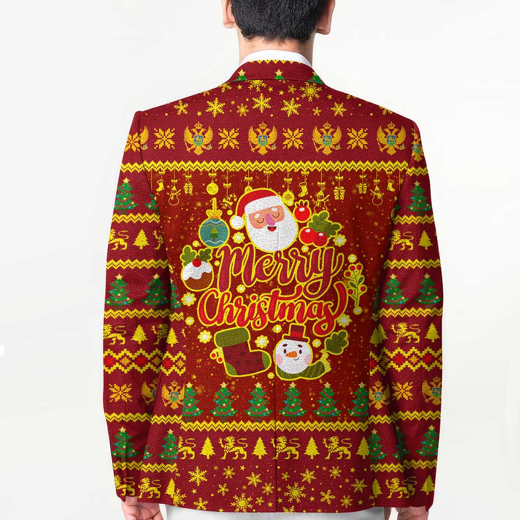 Montenegro Christmas Blazer with Red-Gold Theme, Double-Headed Eagle, and Santa Motif - Wonder Print Shop