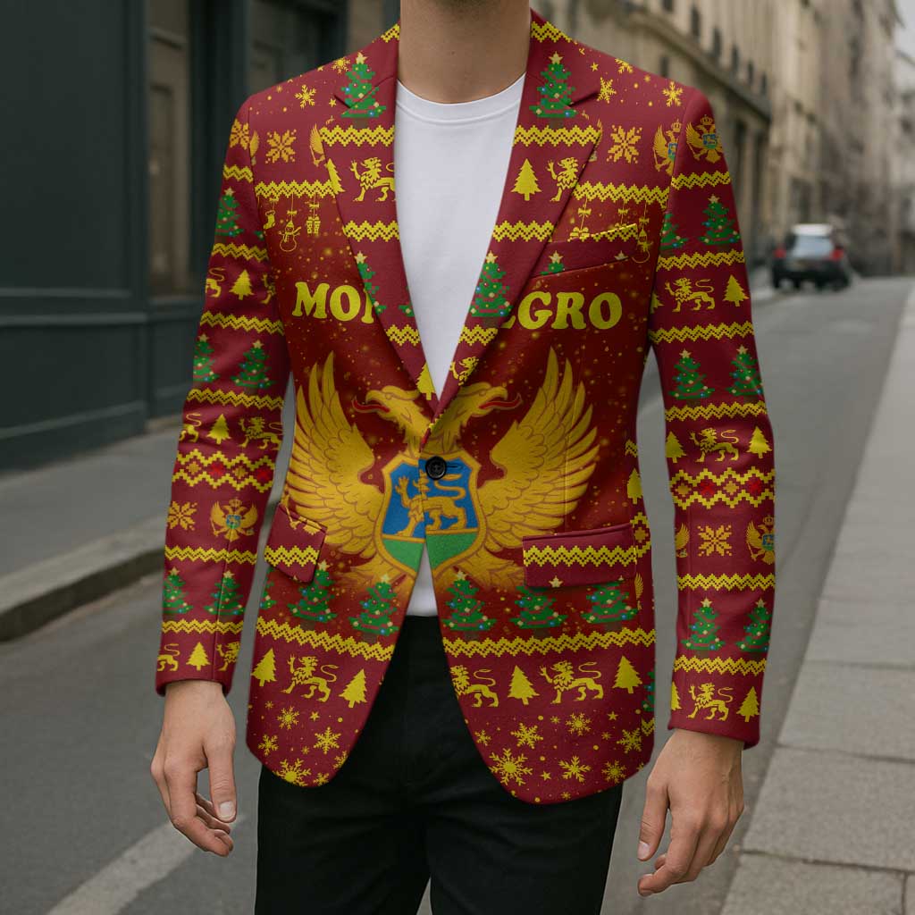 Montenegro Christmas Blazer with Red-Gold Theme, Double-Headed Eagle, and Santa Motif - Wonder Print Shop