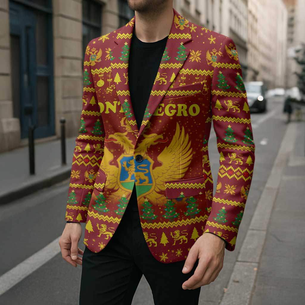 Montenegro Christmas Blazer with Red-Gold Theme, Double-Headed Eagle, and Santa Motif - Wonder Print Shop