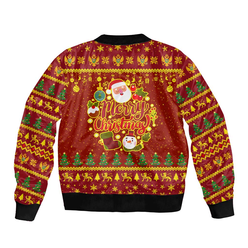 Montenegro Christmas Bomber Jacket with Red-Gold Theme, Double-Headed Eagle, and Santa Motif - Wonder Print Shop