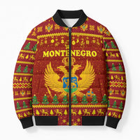 Montenegro Christmas Bomber Puffer Jacket with Red-Gold Theme, Double-Headed Eagle, and Santa Motif - Wonder Print Shop
