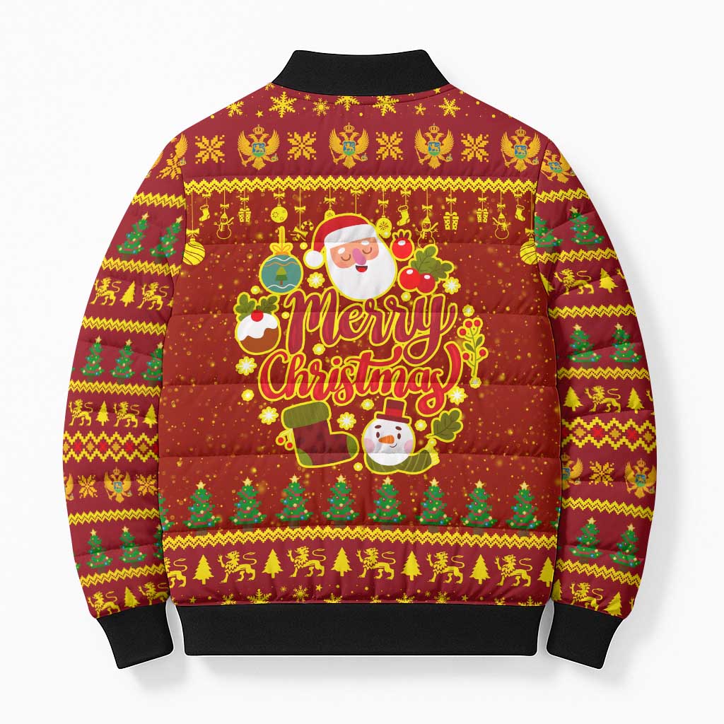 Montenegro Christmas Bomber Puffer Jacket with Red-Gold Theme, Double-Headed Eagle, and Santa Motif - Wonder Print Shop