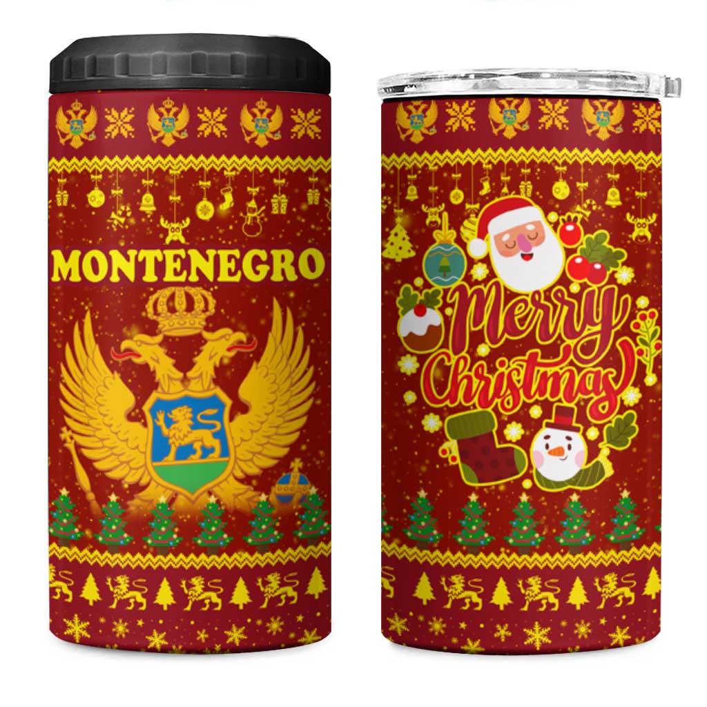 Montenegro Christmas 4 in 1 Can Cooler Tumbler with Red-Gold Theme, Double-Headed Eagle, and Santa Motif - Wonder Print Shop