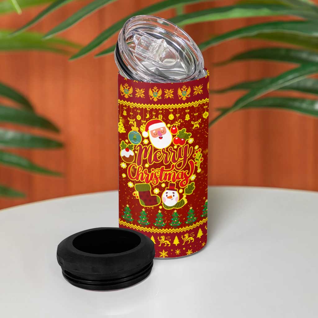 Montenegro Christmas 4 in 1 Can Cooler Tumbler with Red-Gold Theme, Double-Headed Eagle, and Santa Motif - Wonder Print Shop