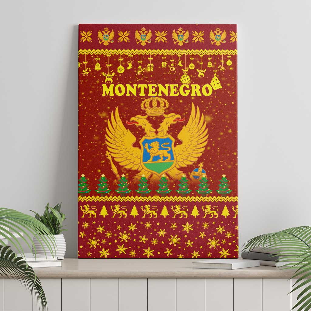 Montenegro Christmas Canvas Wall Art with Red-Gold Theme, Double-Headed Eagle, and Santa Motif - Wonder Print Shop