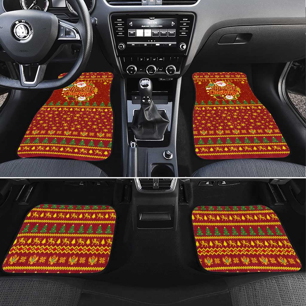 Montenegro Christmas Car Mats with Red-Gold Theme, Double-Headed Eagle, and Santa Motif - Wonder Print Shop