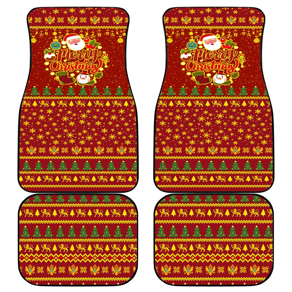 Montenegro Christmas Car Mats with Red-Gold Theme, Double-Headed Eagle, and Santa Motif - Wonder Print Shop