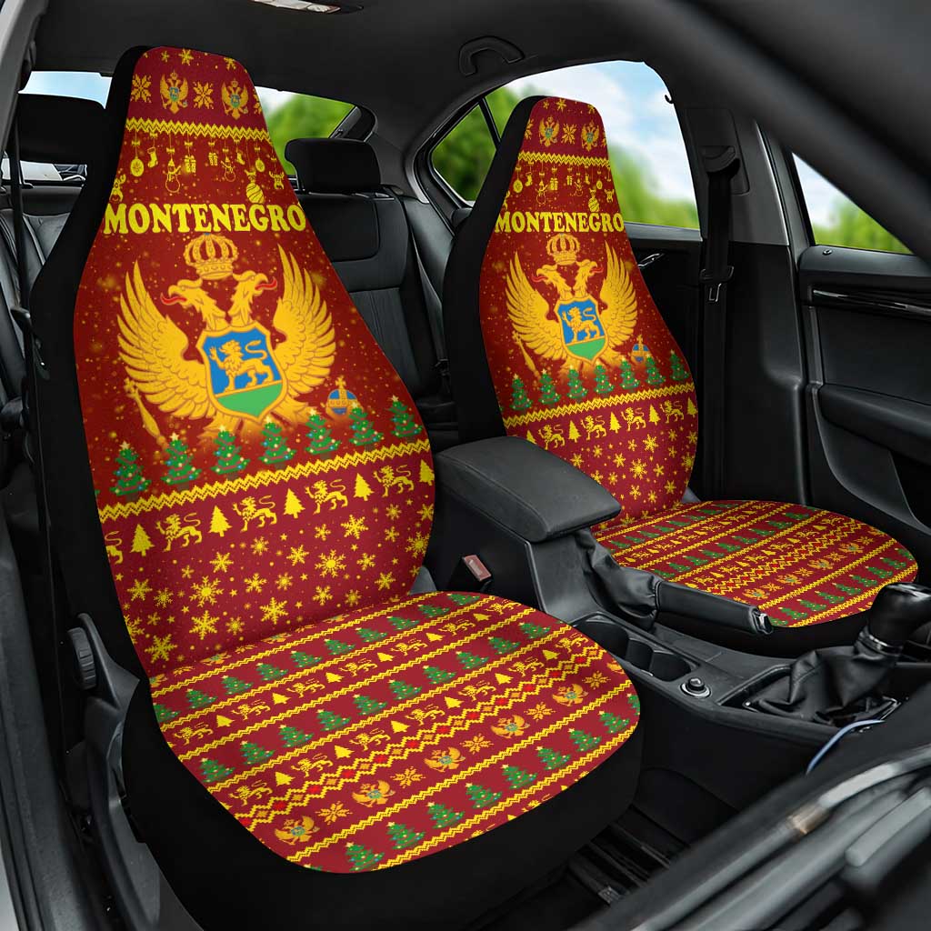 Montenegro Christmas Car Seat Cover with Red-Gold Theme, Double-Headed Eagle, and Santa Motif - Wonder Print Shop