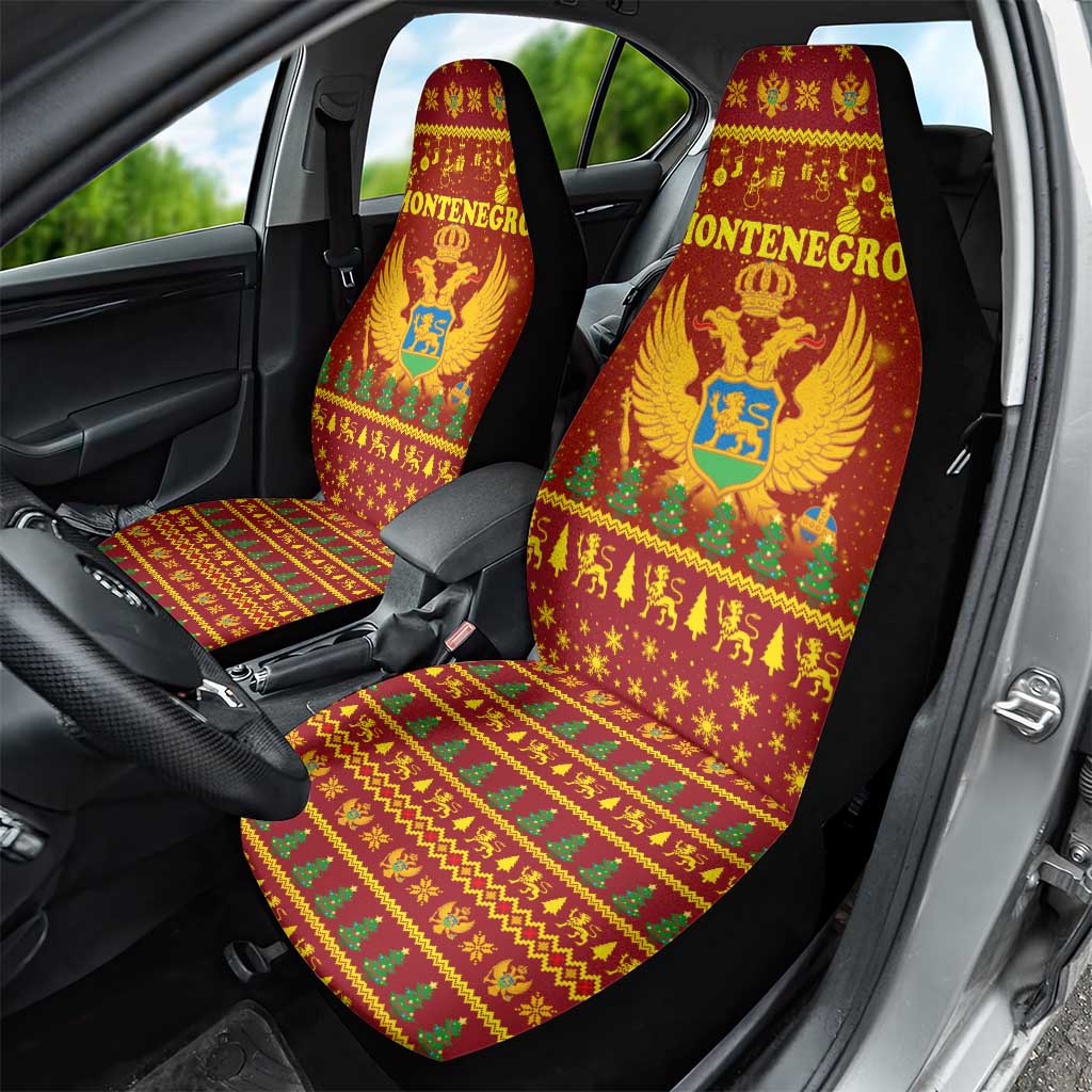 Montenegro Christmas Car Seat Cover with Red-Gold Theme, Double-Headed Eagle, and Santa Motif - Wonder Print Shop