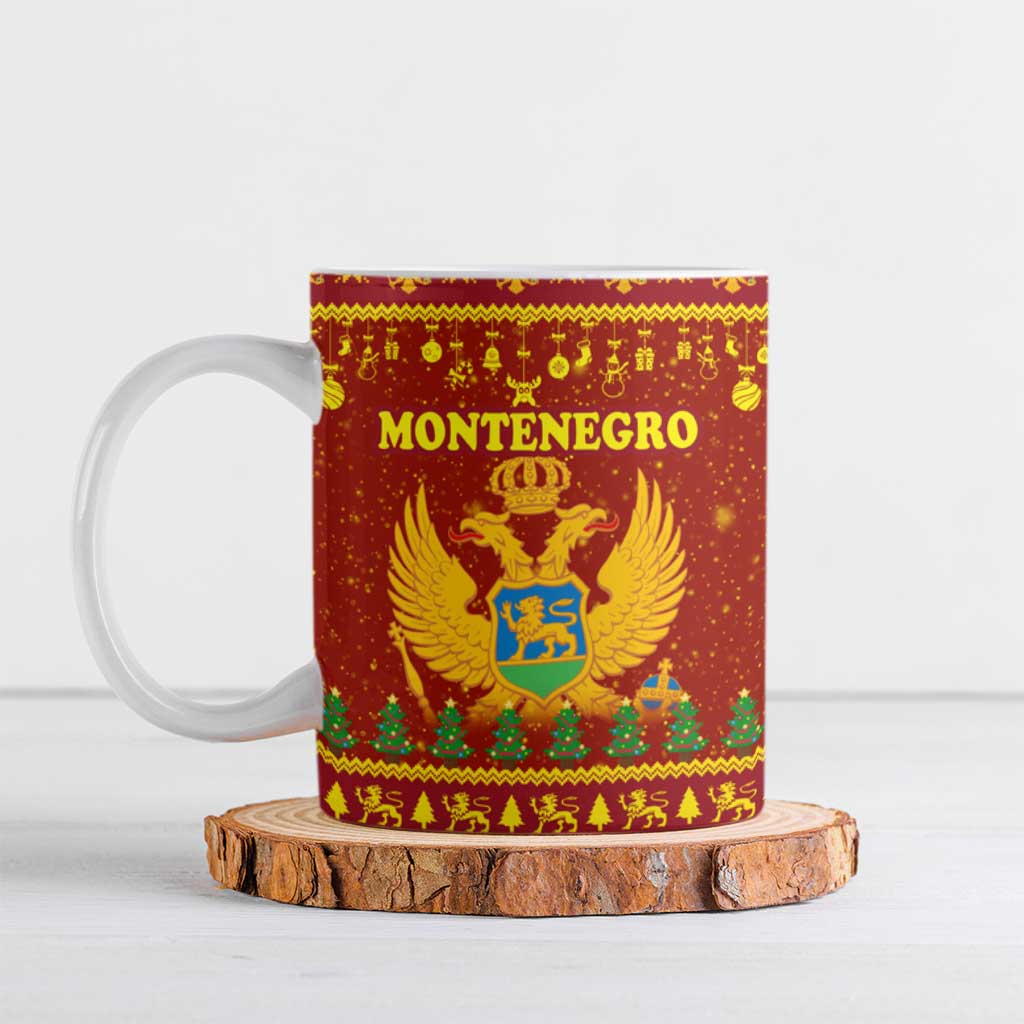 Montenegro Christmas Ceramic Mug with Red-Gold Theme, Double-Headed Eagle, and Santa Motif - Wonder Print Shop