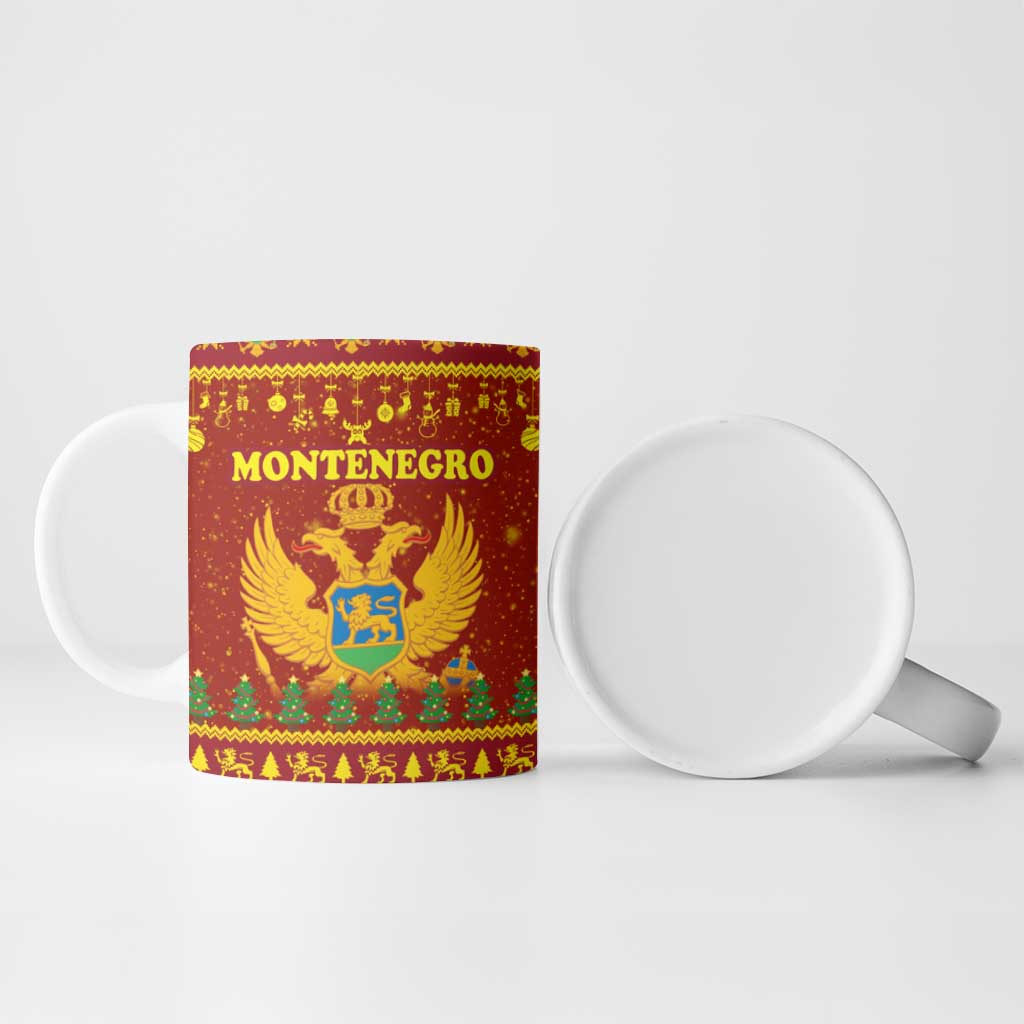 Montenegro Christmas Ceramic Mug with Red-Gold Theme, Double-Headed Eagle, and Santa Motif - Wonder Print Shop