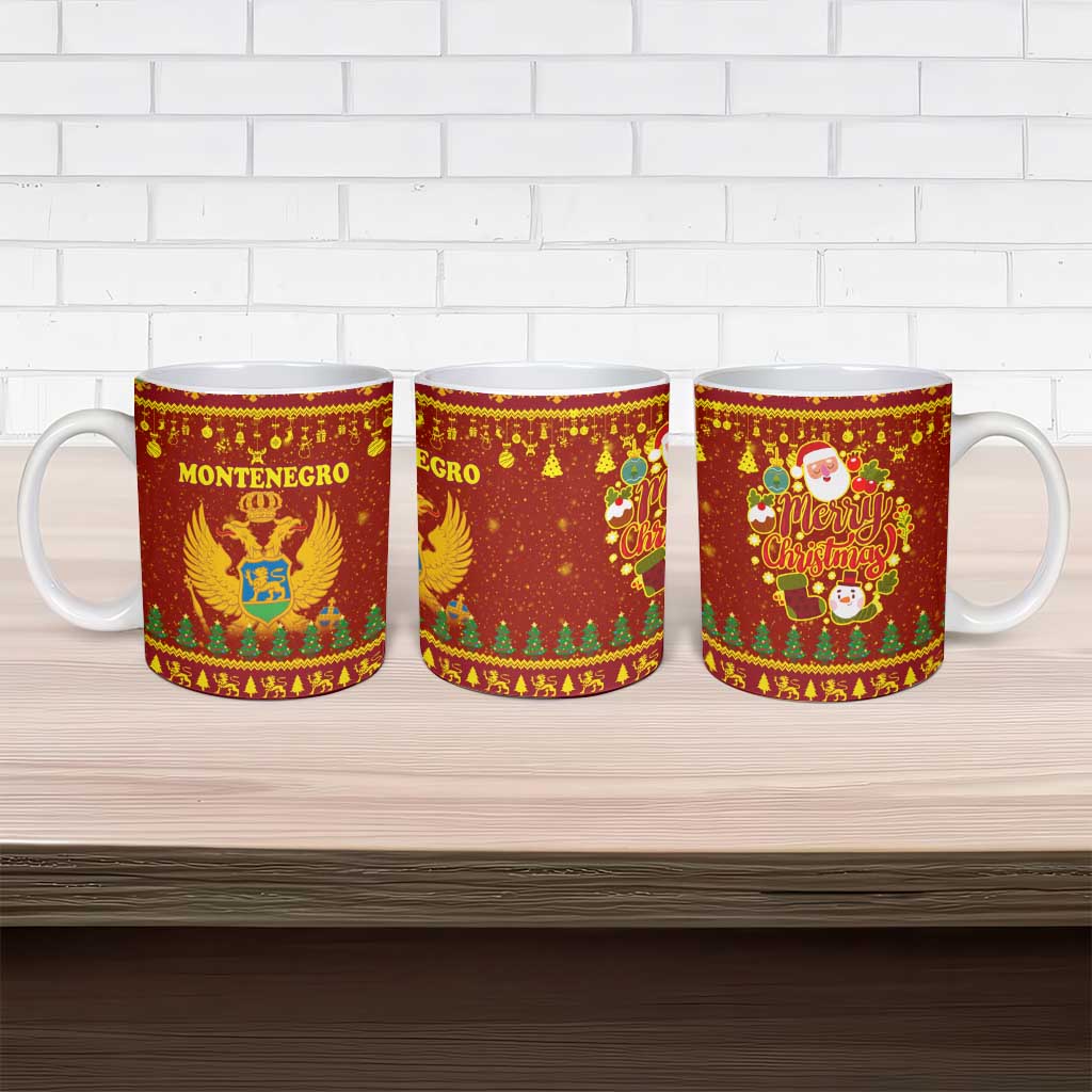 Montenegro Christmas Ceramic Mug with Red-Gold Theme, Double-Headed Eagle, and Santa Motif - Wonder Print Shop