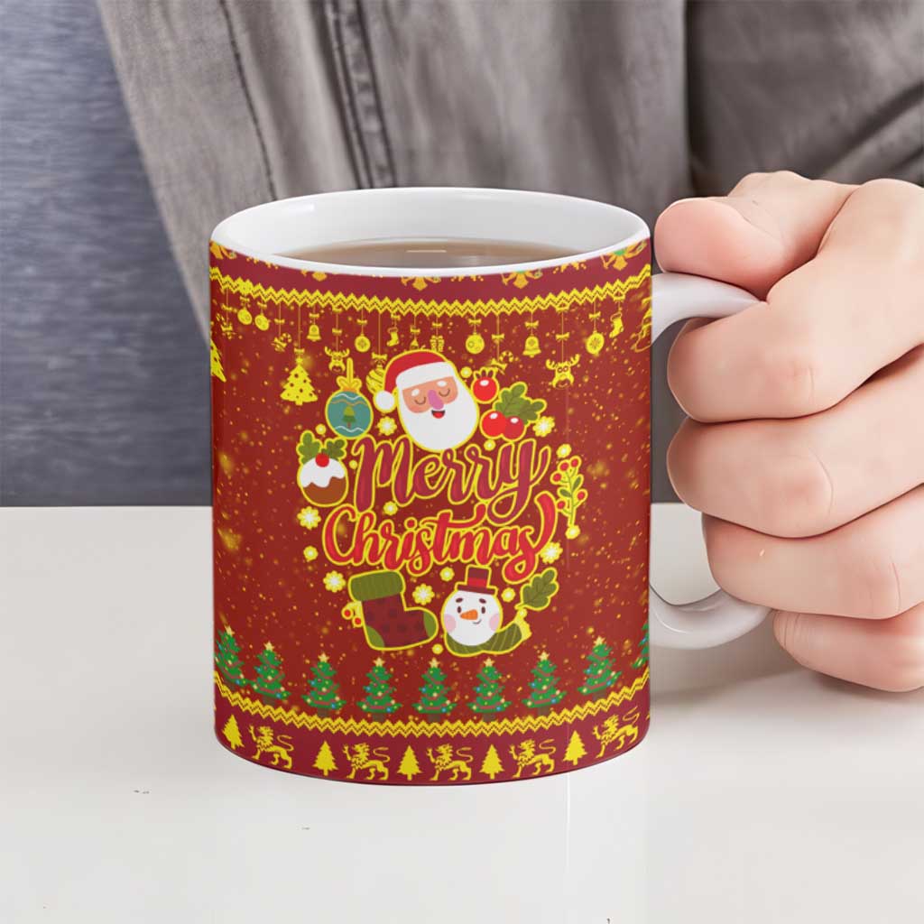 Montenegro Christmas Ceramic Mug with Red-Gold Theme, Double-Headed Eagle, and Santa Motif - Wonder Print Shop