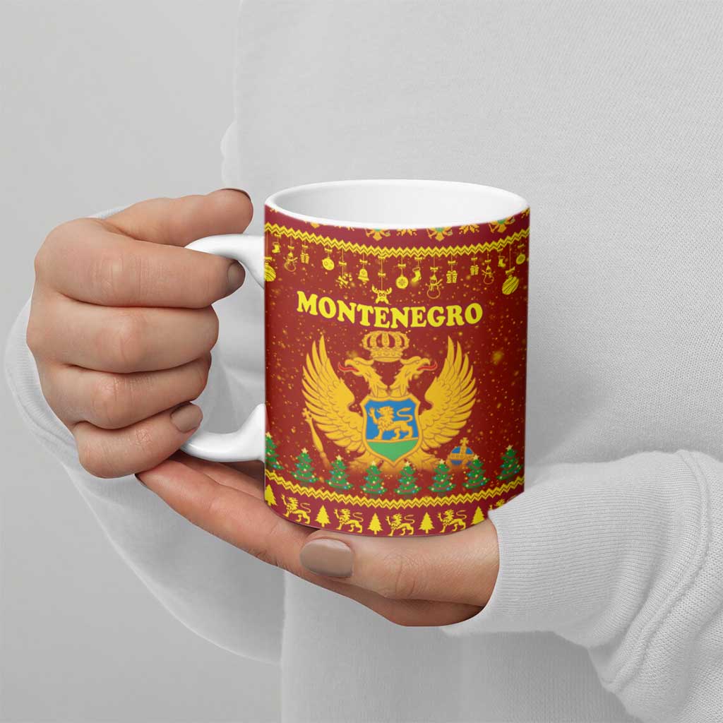 Montenegro Christmas Ceramic Mug with Red-Gold Theme, Double-Headed Eagle, and Santa Motif - Wonder Print Shop