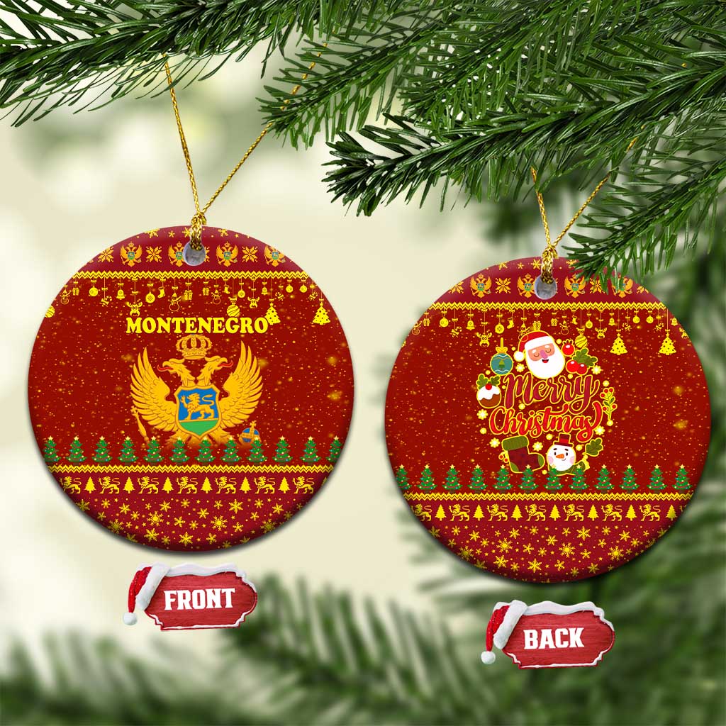 Montenegro Christmas Ceramic Ornament with Red-Gold Theme, Double-Headed Eagle, and Santa Motif - Wonder Print Shop