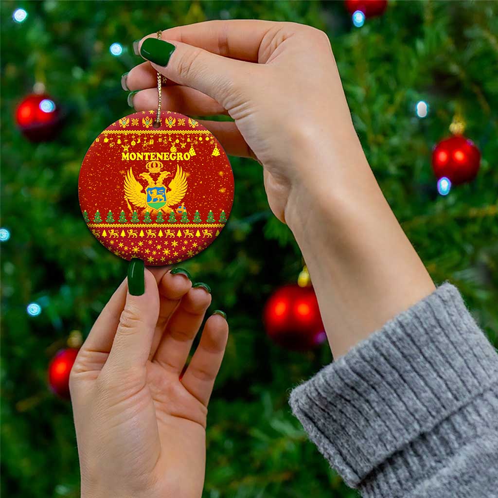 Montenegro Christmas Ceramic Ornament with Red-Gold Theme, Double-Headed Eagle, and Santa Motif - Wonder Print Shop