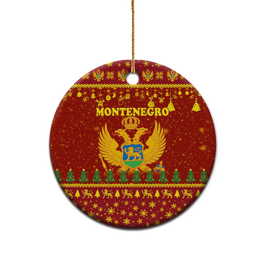 Montenegro Christmas Ceramic Ornament with Red-Gold Theme, Double-Headed Eagle, and Santa Motif - Wonder Print Shop