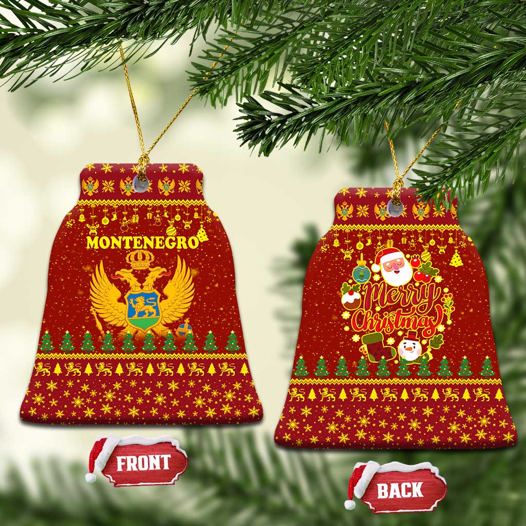 Montenegro Christmas Ceramic Ornament with Red-Gold Theme, Double-Headed Eagle, and Santa Motif - Wonder Print Shop