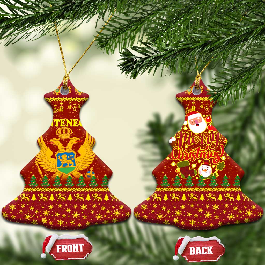 Montenegro Christmas Ceramic Ornament with Red-Gold Theme, Double-Headed Eagle, and Santa Motif - Wonder Print Shop