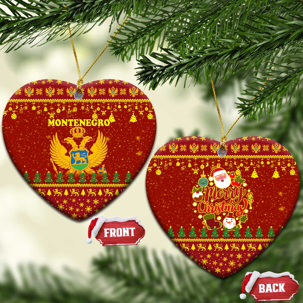 Montenegro Christmas Ceramic Ornament with Red-Gold Theme, Double-Headed Eagle, and Santa Motif - Wonder Print Shop