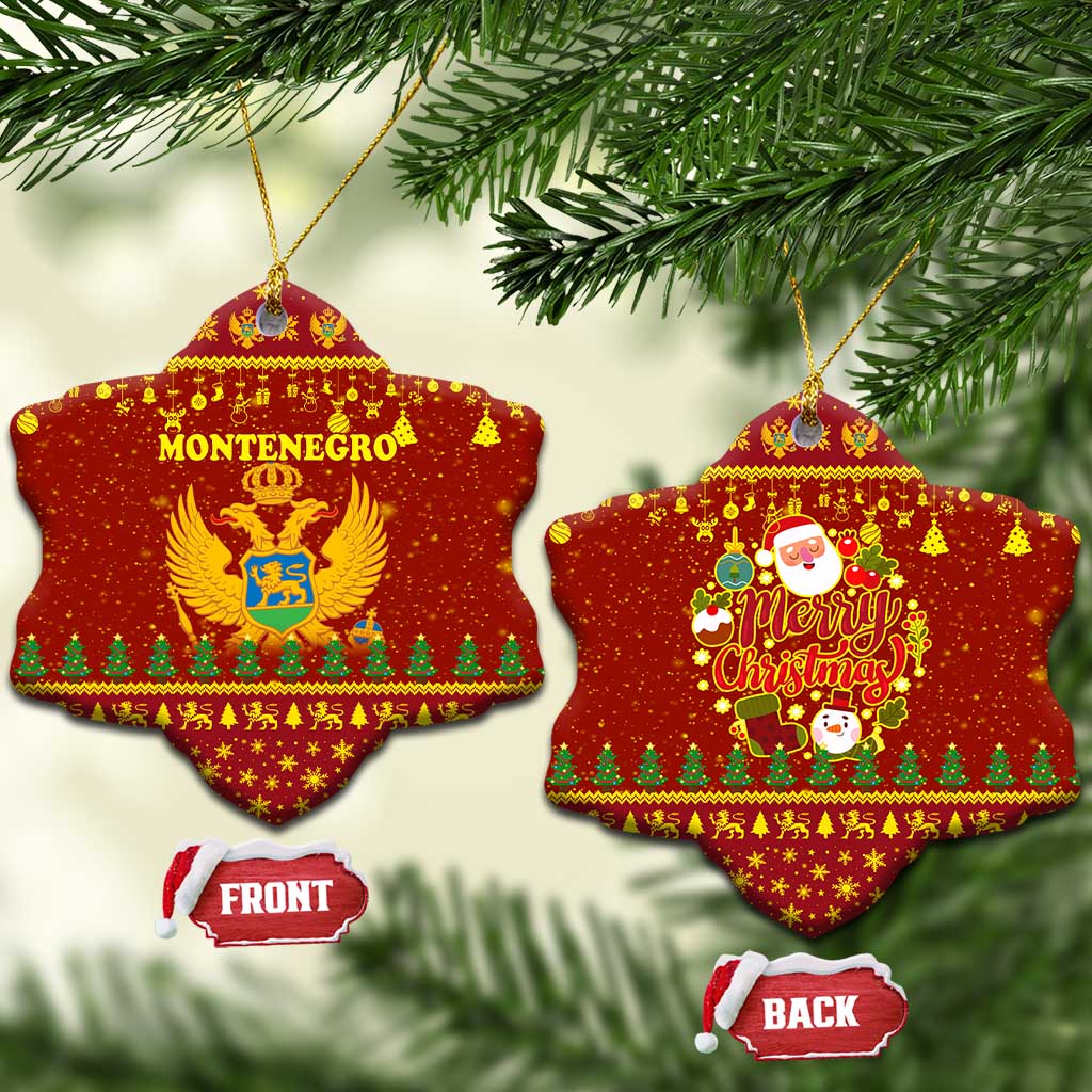 Montenegro Christmas Ceramic Ornament with Red-Gold Theme, Double-Headed Eagle, and Santa Motif - Wonder Print Shop