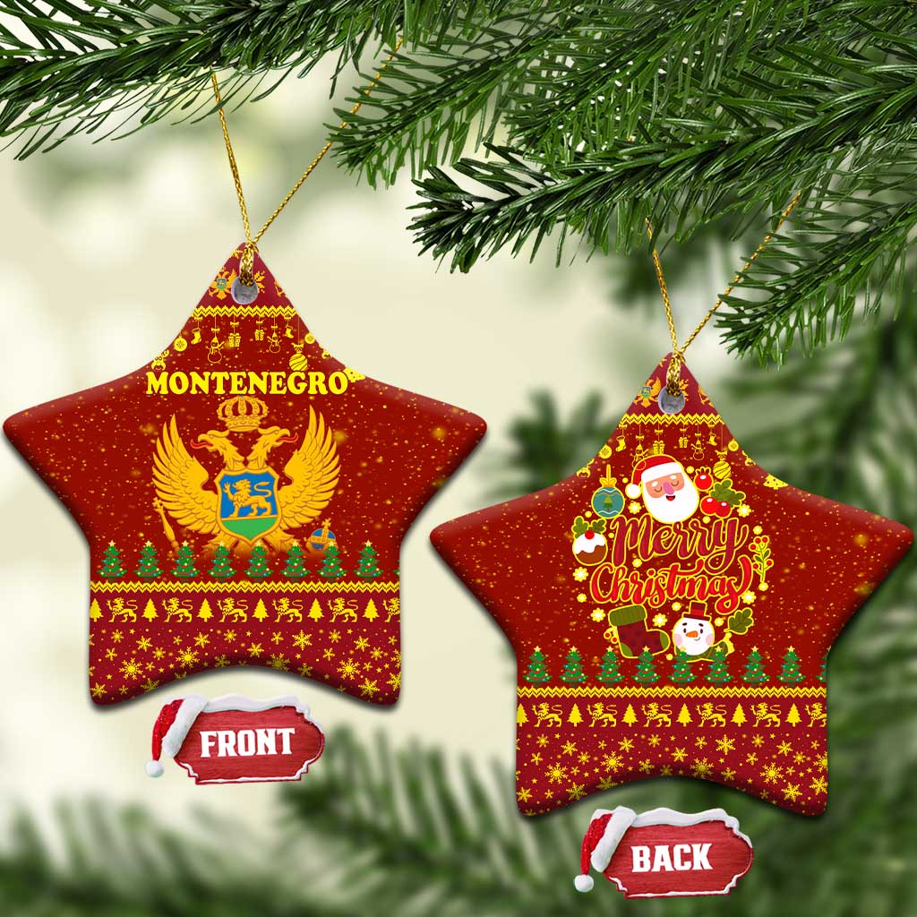 Montenegro Christmas Ceramic Ornament with Red-Gold Theme, Double-Headed Eagle, and Santa Motif - Wonder Print Shop