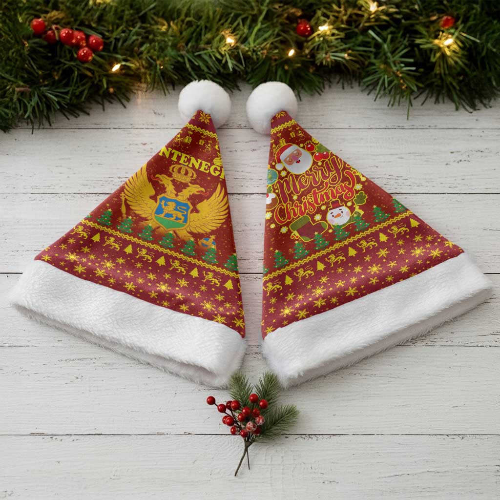 Montenegro Christmas Santa Hat with Red-Gold Theme, Double-Headed Eagle, and Santa Motif - Wonder Print Shop