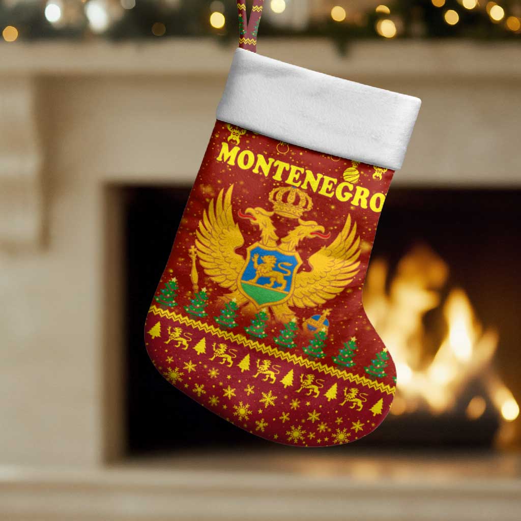 Montenegro Christmas Stocking with Red-Gold Theme, Double-Headed Eagle, and Santa Motif - Wonder Print Shop