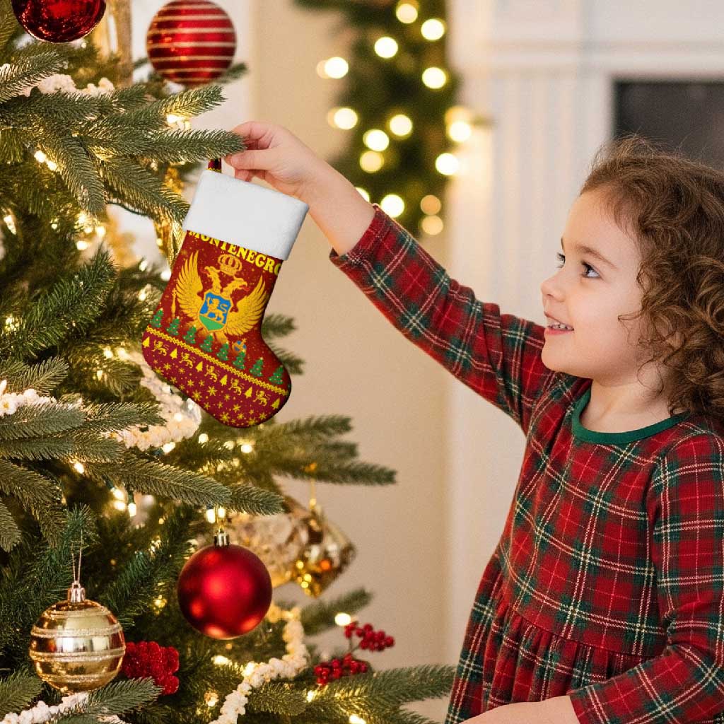 Montenegro Christmas Stocking with Red-Gold Theme, Double-Headed Eagle, and Santa Motif - Wonder Print Shop
