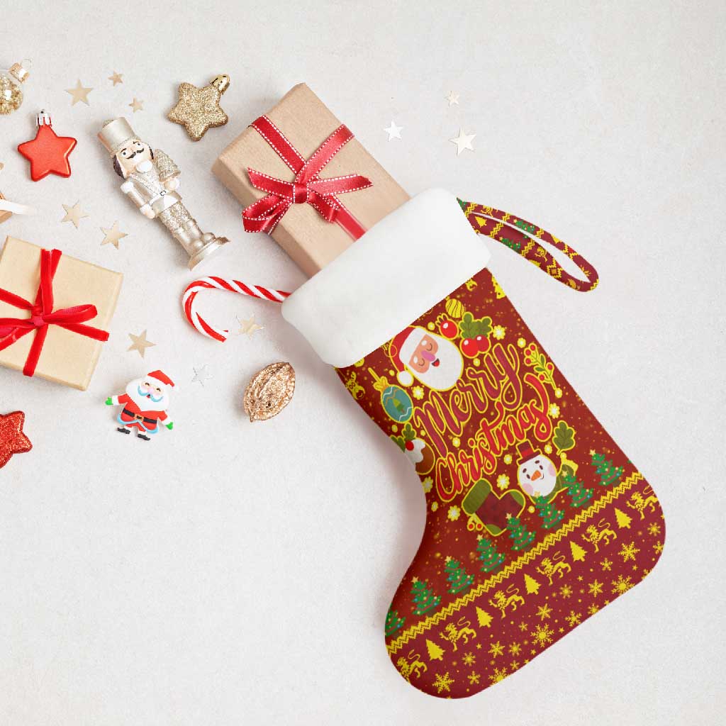 Montenegro Christmas Stocking with Red-Gold Theme, Double-Headed Eagle, and Santa Motif - Wonder Print Shop