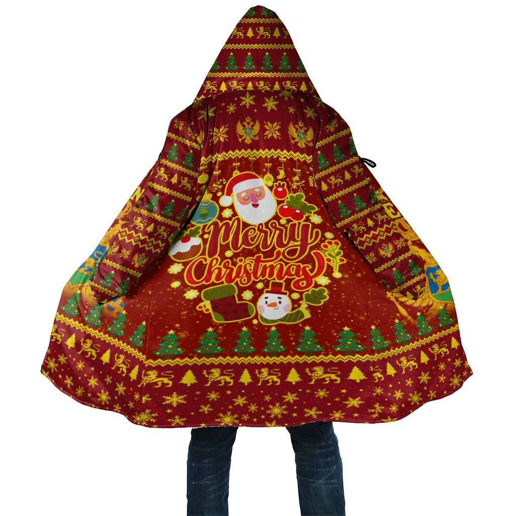 Montenegro Christmas Cloak with Red-Gold Theme, Double-Headed Eagle, and Santa Motif - Wonder Print Shop