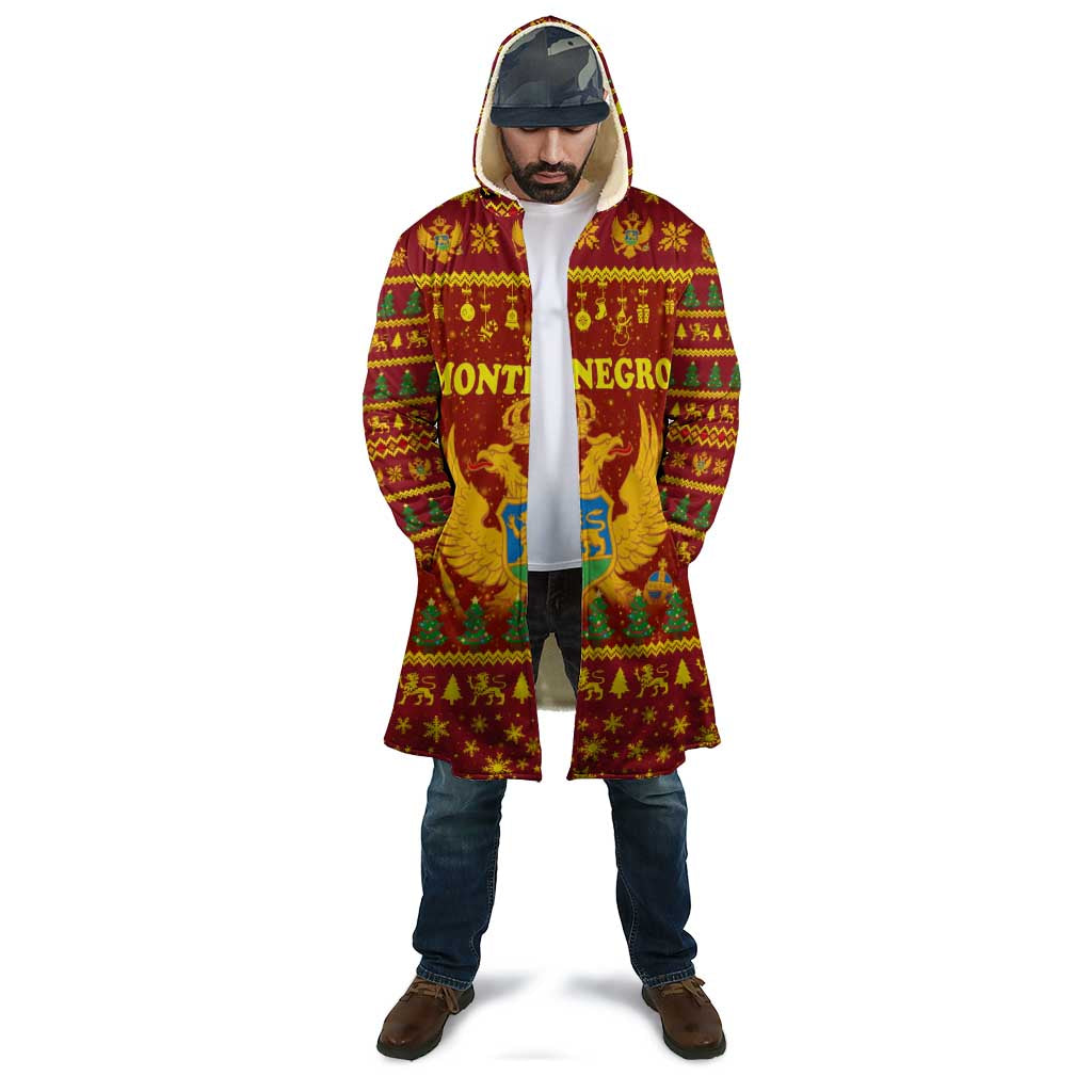 Montenegro Christmas Cloak with Red-Gold Theme, Double-Headed Eagle, and Santa Motif - Wonder Print Shop