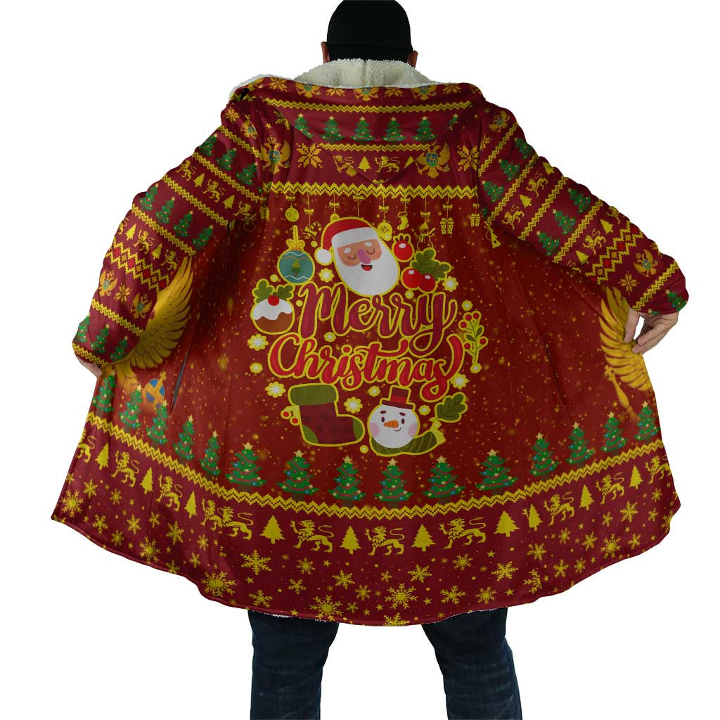 Montenegro Christmas Cloak with Red-Gold Theme, Double-Headed Eagle, and Santa Motif - Wonder Print Shop