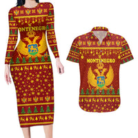 Montenegro Christmas Couples Matching Long Sleeve Bodycon Dress and Hawaiian Shirt with Red-Gold Theme, Double-Headed Eagle, and Santa Motif - Wonder Print Shop