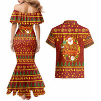 Montenegro Christmas Couples Matching Mermaid Dress and Hawaiian Shirt with Red-Gold Theme, Double-Headed Eagle, and Santa Motif - Wonder Print Shop