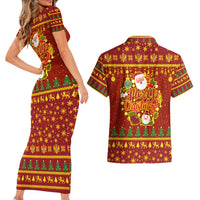 Montenegro Christmas Couples Matching Short Sleeve Bodycon Dress and Hawaiian Shirt with Red-Gold Theme, Double-Headed Eagle, and Santa Motif - Wonder Print Shop