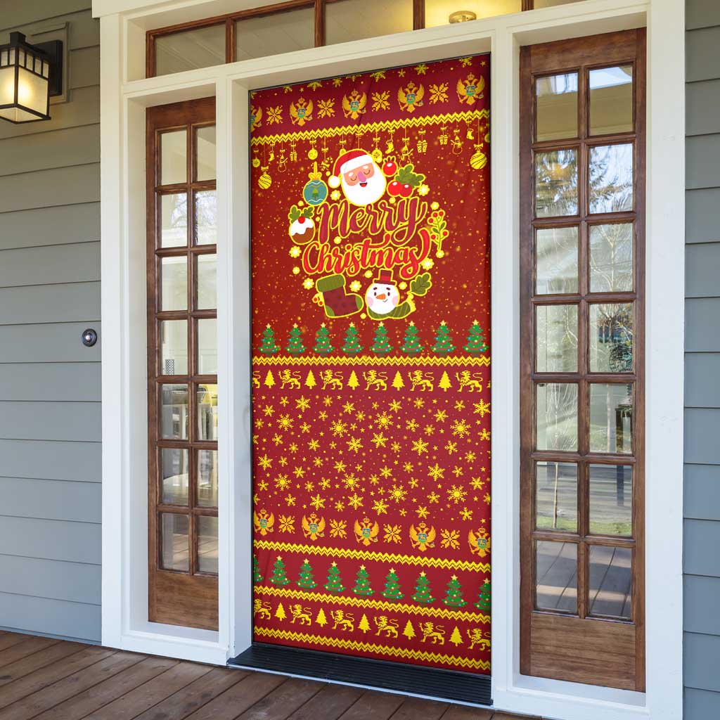 Montenegro Christmas Door Cover with Red-Gold Theme, Double-Headed Eagle, and Santa Motif - Wonder Print Shop