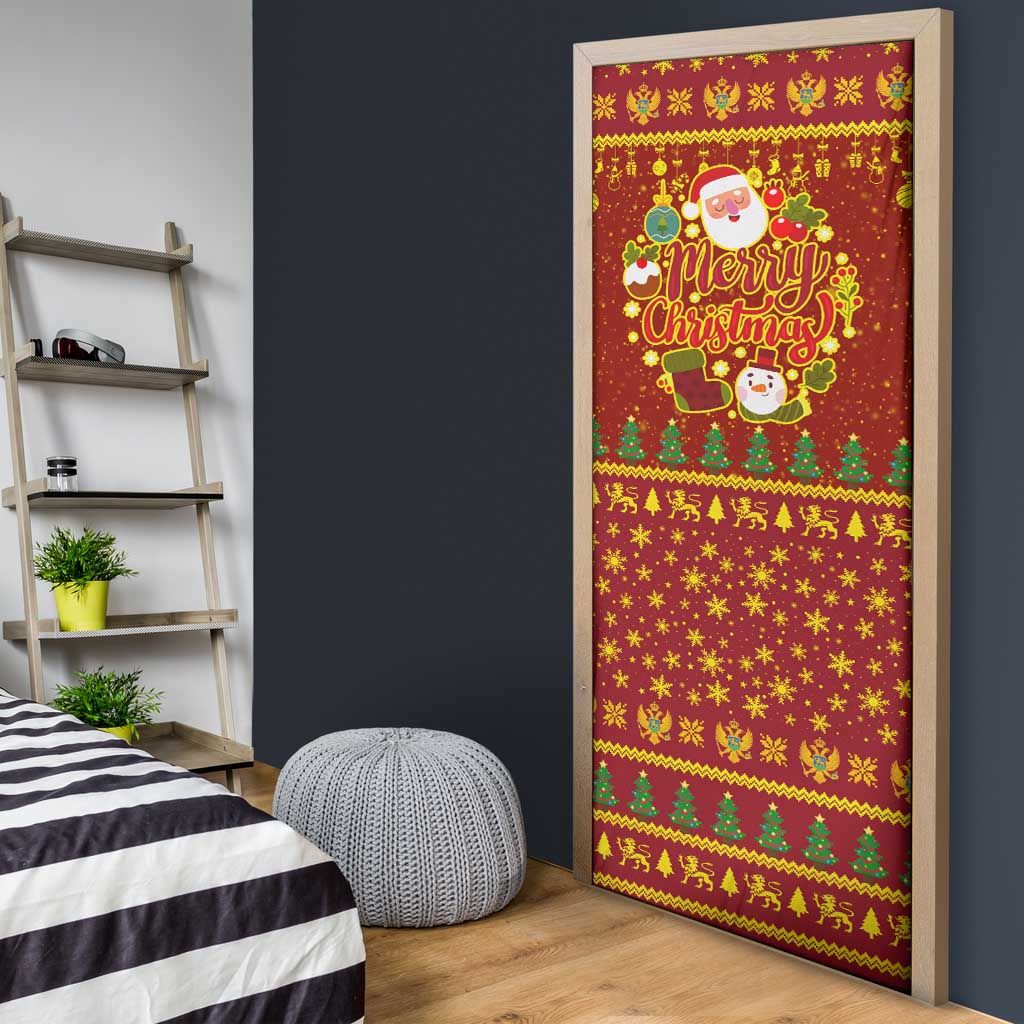 Montenegro Christmas Door Cover with Red-Gold Theme, Double-Headed Eagle, and Santa Motif - Wonder Print Shop