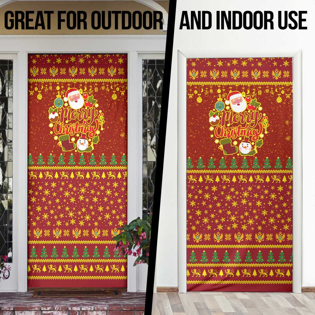 Montenegro Christmas Door Cover with Red-Gold Theme, Double-Headed Eagle, and Santa Motif - Wonder Print Shop