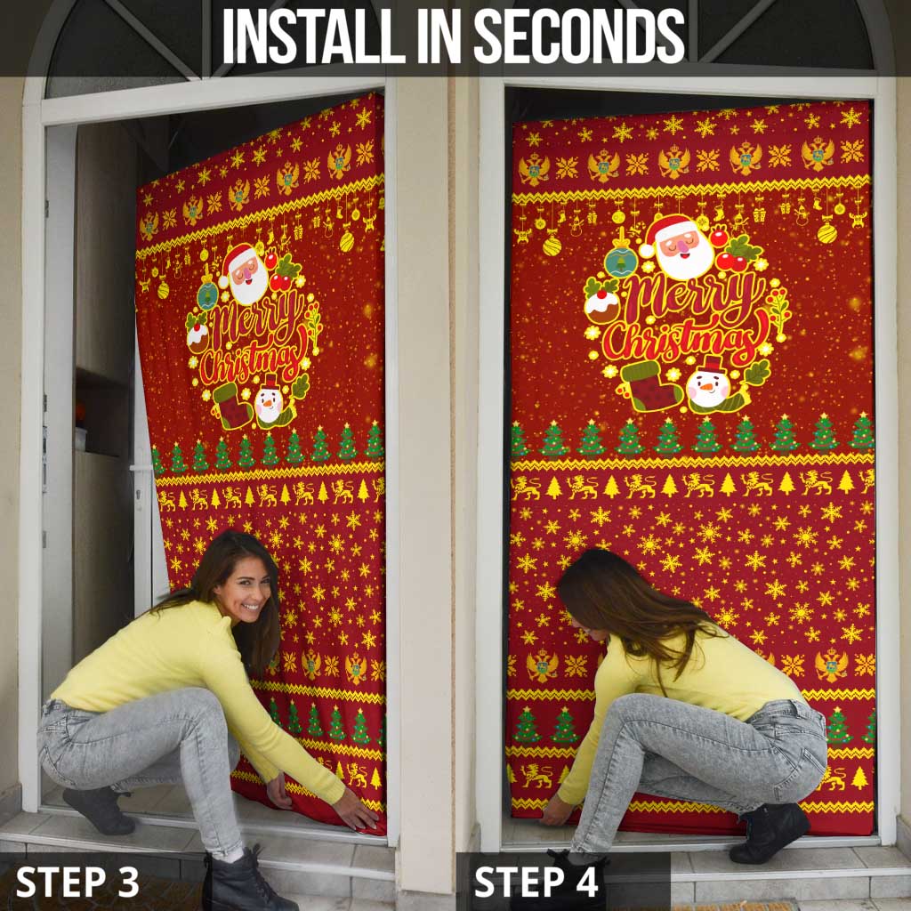 Montenegro Christmas Door Cover with Red-Gold Theme, Double-Headed Eagle, and Santa Motif - Wonder Print Shop