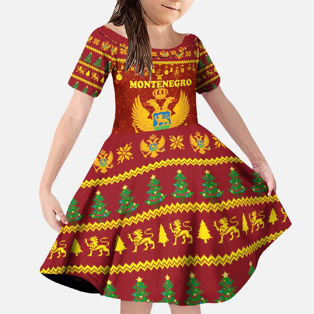 Montenegro Christmas Family Matching Long Sleeve Bodycon Dress and Hawaiian Shirt with Red-Gold Theme, Double-Headed Eagle, and Santa Motif - Wonder Print Shop