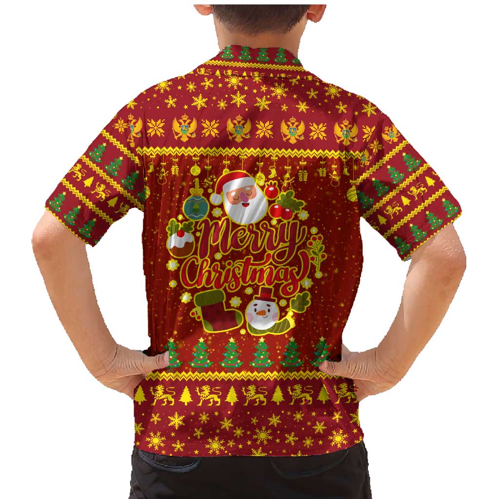 Montenegro Christmas Family Matching Mermaid Dress and Hawaiian Shirt with Red-Gold Theme, Double-Headed Eagle, and Santa Motif - Wonder Print Shop