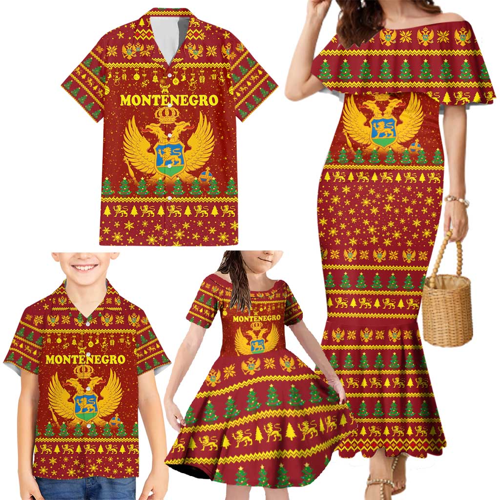 Montenegro Christmas Family Matching Mermaid Dress and Hawaiian Shirt with Red-Gold Theme, Double-Headed Eagle, and Santa Motif - Wonder Print Shop