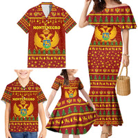 Montenegro Christmas Family Matching Mermaid Dress and Hawaiian Shirt with Red-Gold Theme, Double-Headed Eagle, and Santa Motif - Wonder Print Shop